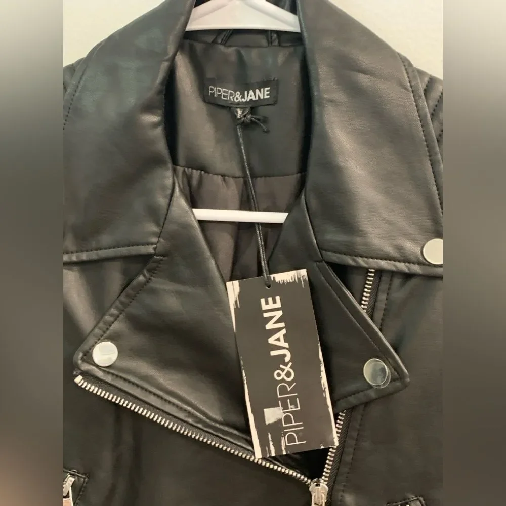 Kids Black Faux Leather Biker Jacket